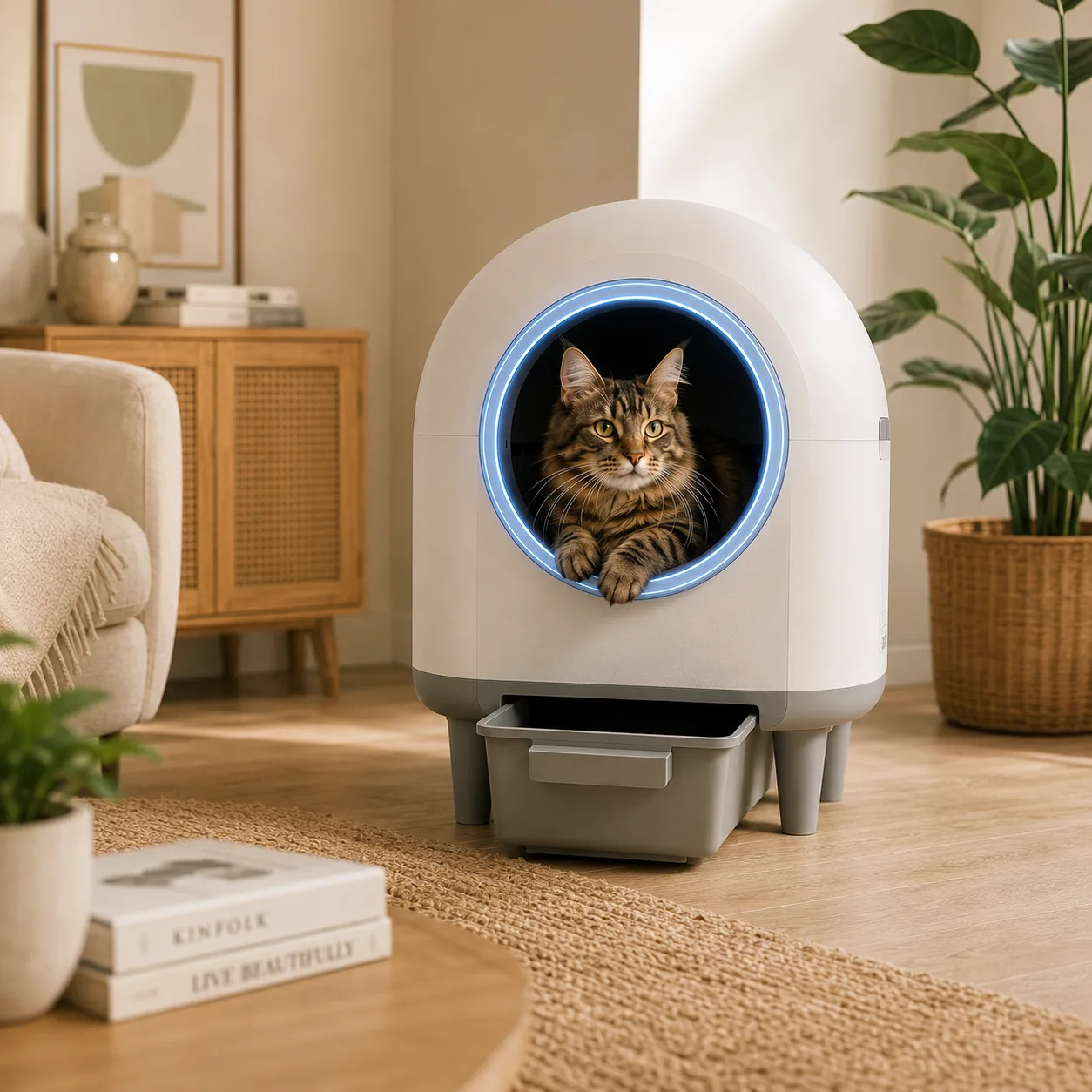 Luvacat Pro self-cleaning litter box with cat inside